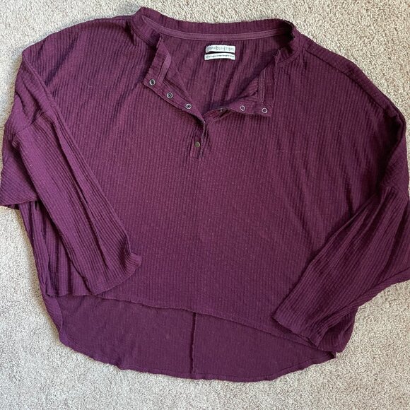 Urban Outfitters Maroon Waffle Knit Henley Long Sleeve Lounge Top Womens Medium - Picture 3 of 8